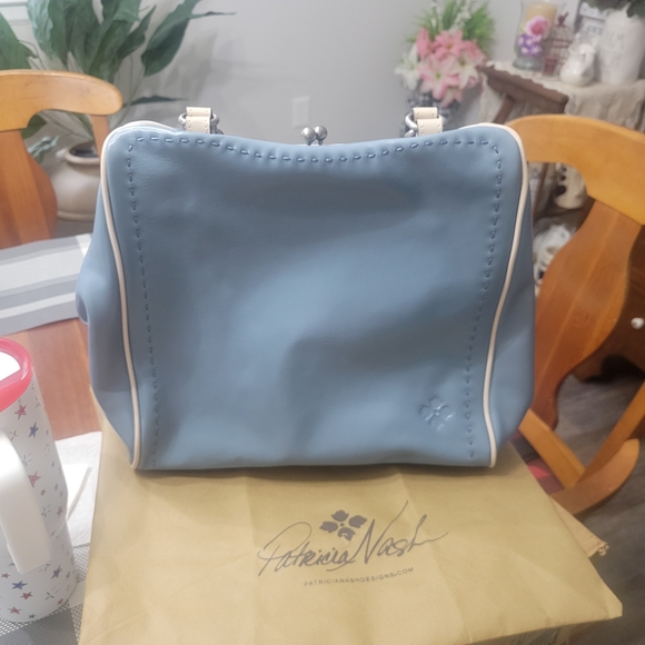 Patricia Nash Blue Leather Kalivia Frame Satchel Shoulder Bag - Picture 3 of 7